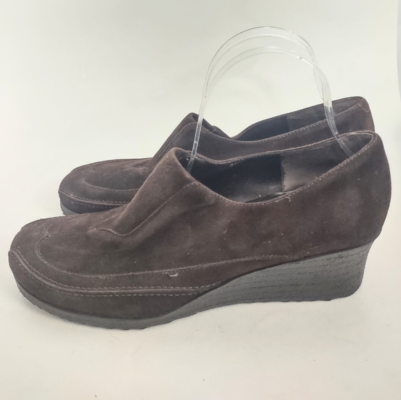 Via SPIGA Slip On Brown Low Ankle Bootie Wedge Heel size Womens 9.5 Suede EUC - Picture 4 of 7
